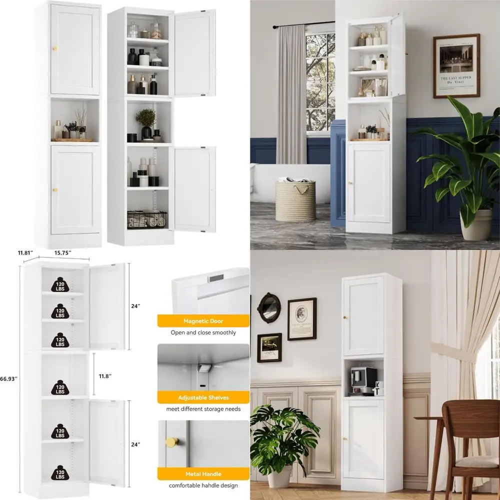 Compact Sideboard Storage Cabinet with Adjustable Shelves and Door for Small Bathroom Spaces