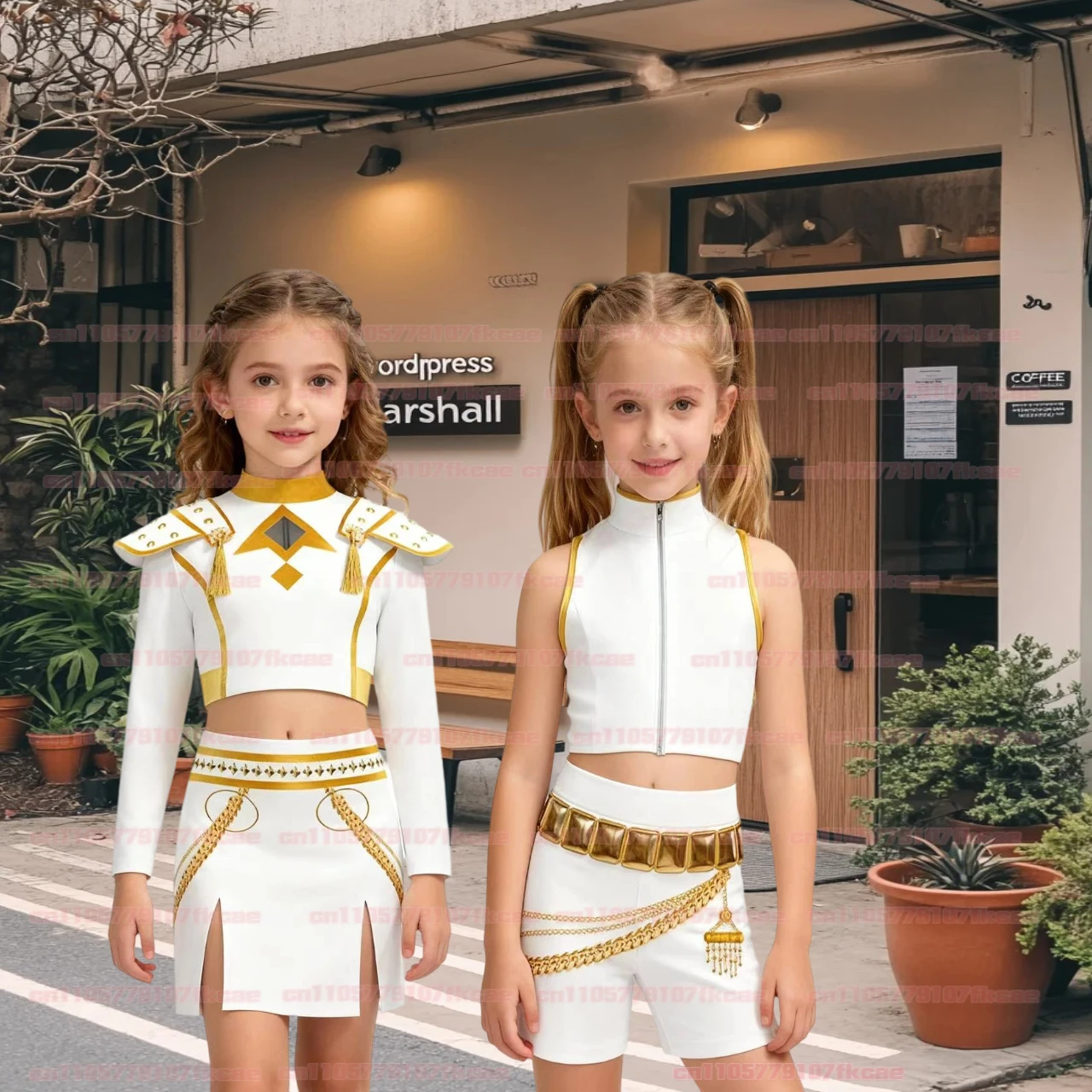 Children KPop Rumi Mira Zoey White Singing Suit girls Halloween Carnival Party Role Playing Outfit Cosplay Costume Wig New set