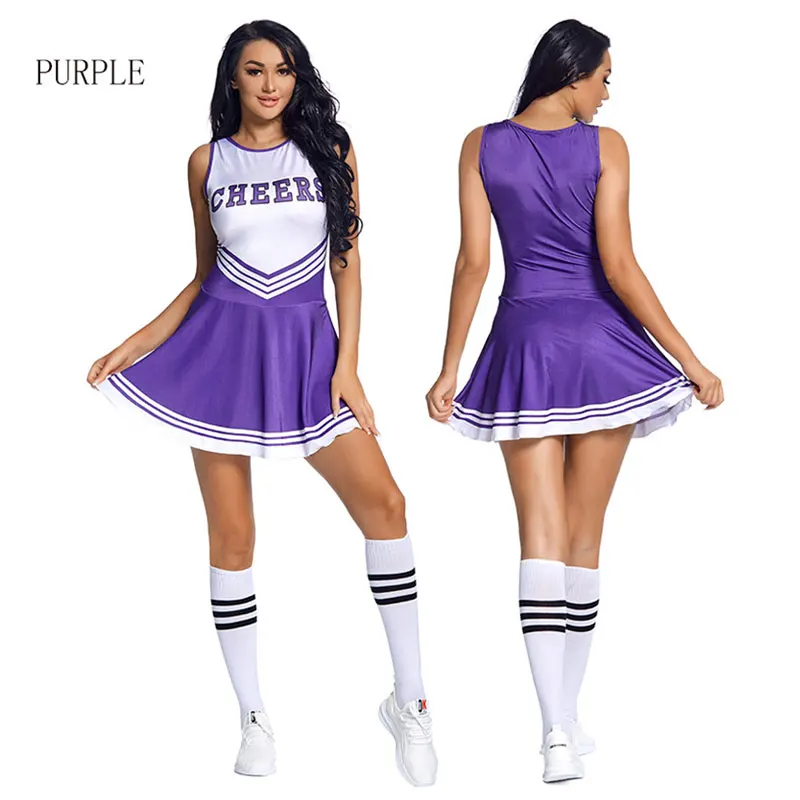 ชุดเชียร์ลีดเดอร์ High School การแข่งขันพิมพ์ชุดเต้นรํา Pompoms ถุงเท้าคอสเพลย์ปาร์ตี้ชุด