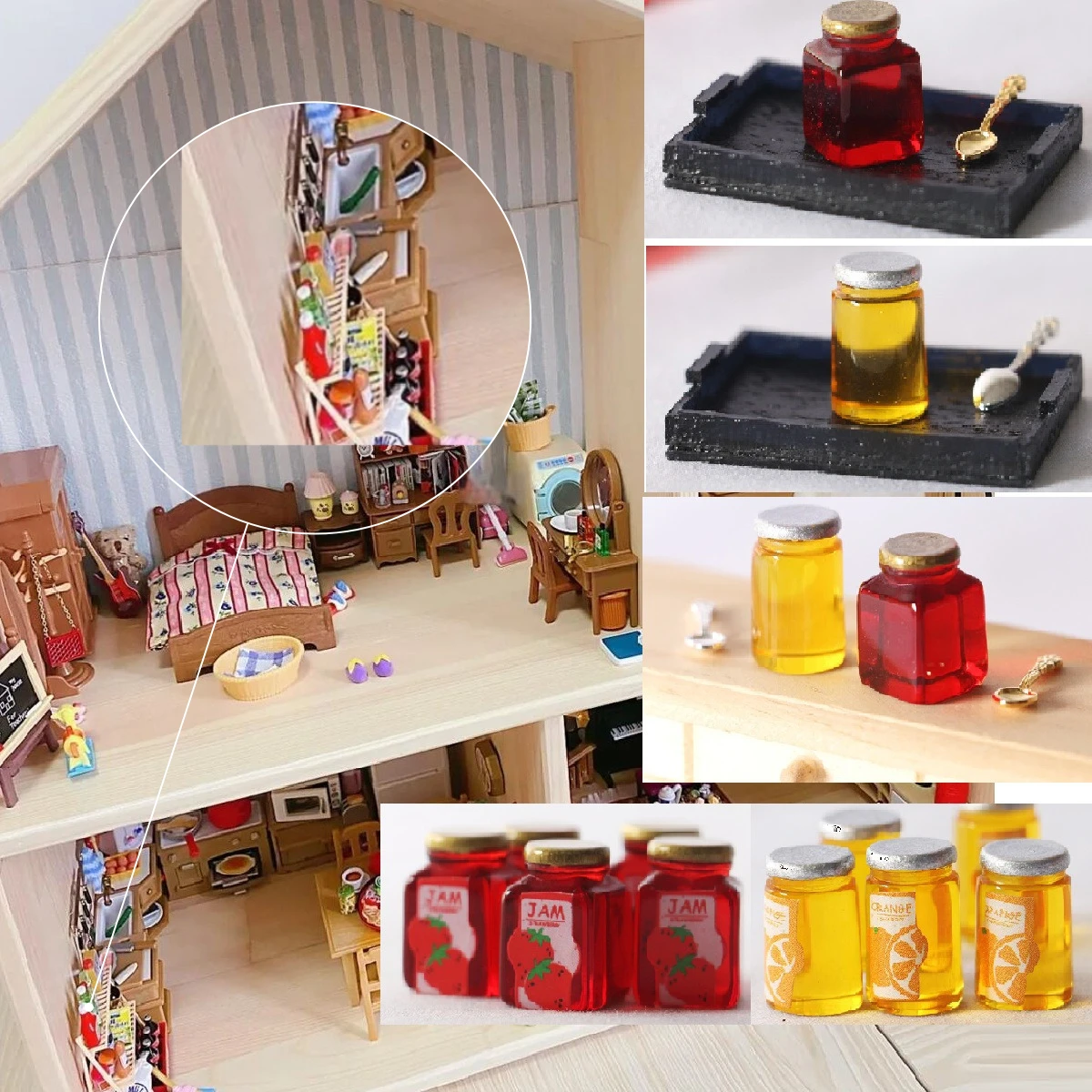 10 Piezas de Accesorios para Fotomatón, Mini Fresas, Mermelada de Miel y Naranja, Modelo Decorativo para Manualidades, Colgante, Casa de Muñecas, Accesorios de Simulación en Miniatura