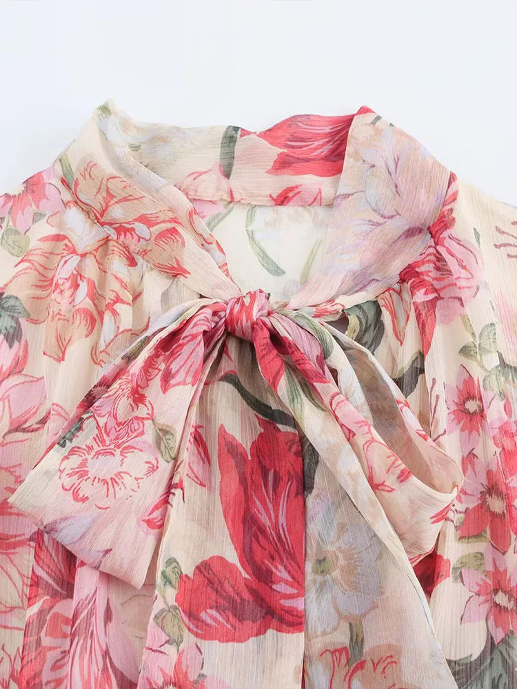 Spring new women's clothing European and American style French fashion temperament design printed belted midi dress