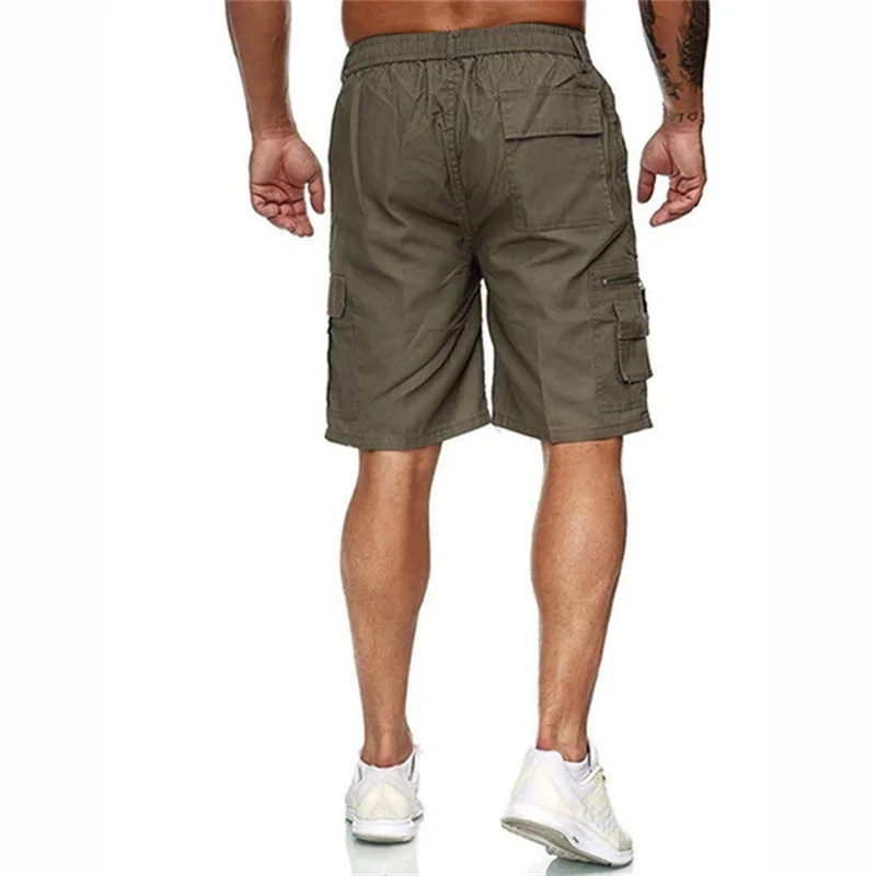 Mens Elastic Waist Cargo Work Pants Long Shorts Outdoor Bottoms Half Trousers