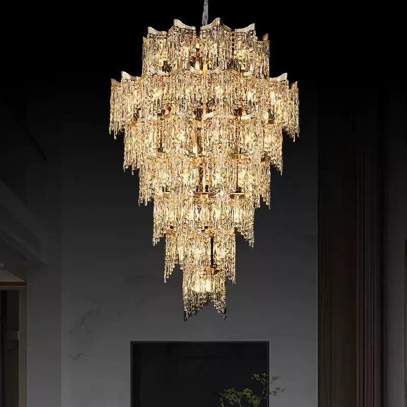 Duplex crystal chandelier Living room Main lighting Villa Lobby Hotel Decorative light Staircase Crystal Fixture