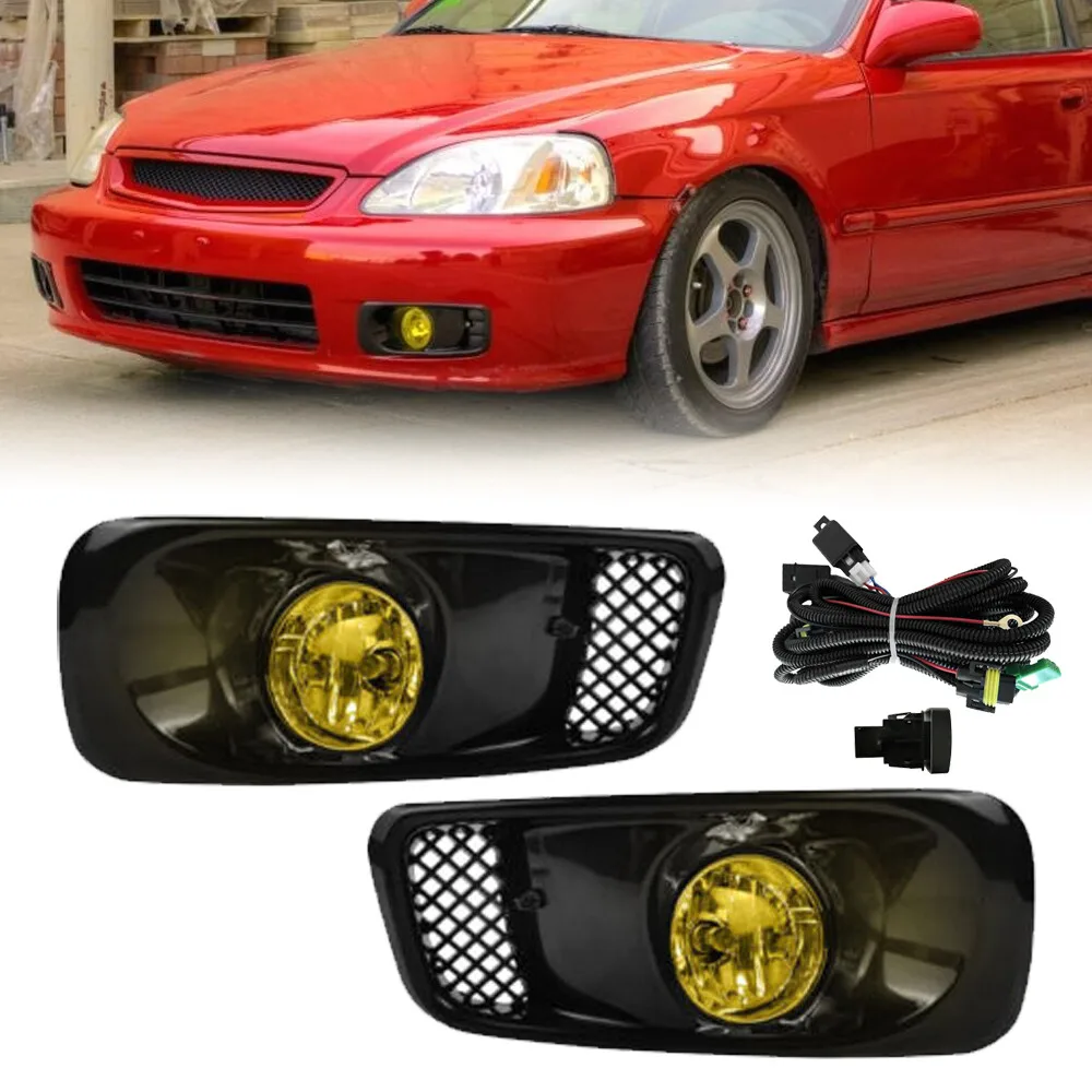 

Pair Fit 1999-2000 Honda Civic JDM Bumper Halogen Fog Lights Yellow Lens Lamps