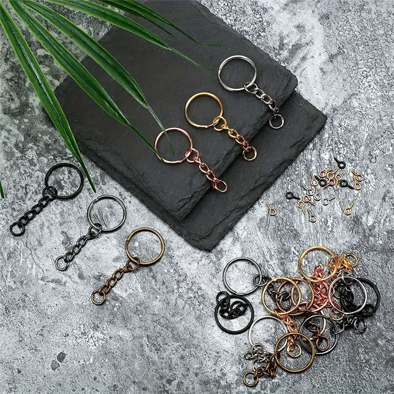 AT05-Keychain Making Kit With Key Rings For Crafts–Includes For DIY Keychain Supplies(25 Mm, Mixed Color)