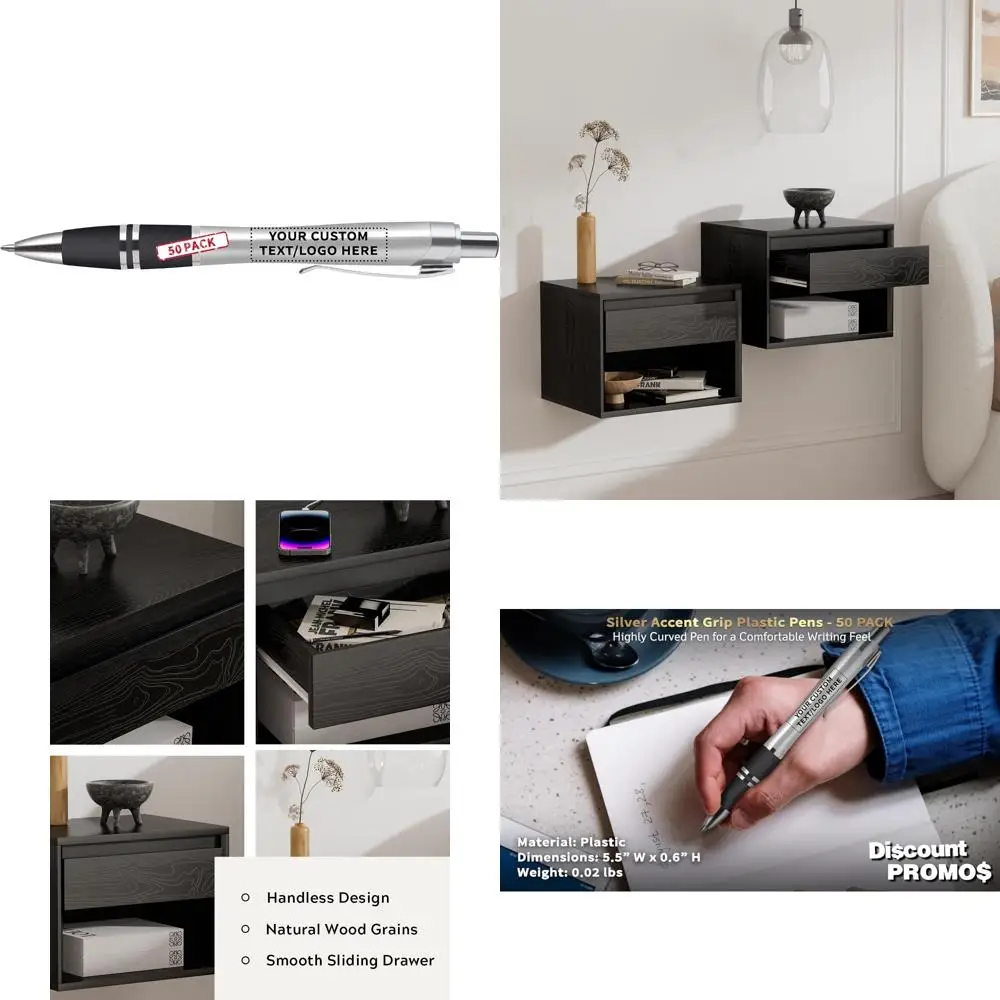 

Customizable Silver Accent Grip Pens - 50 Pack - Personalized Plastic Pens with Logo and Text - Silver Color - Long-Tail Keyword