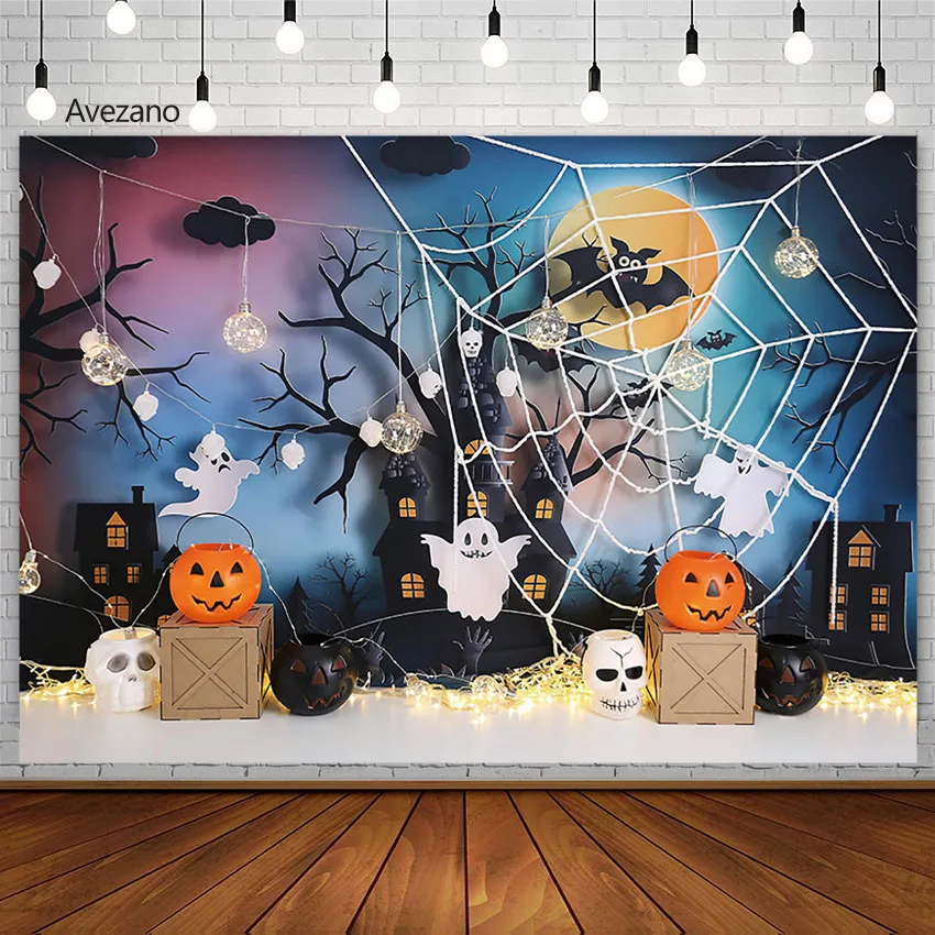 Avezano-Fondo de fotografía de retrato, telón de fondo de Halloween, calabaza, telaraña, castillo, Baby Shower, decoración de fiesta, accesorios de estudio fotográfico