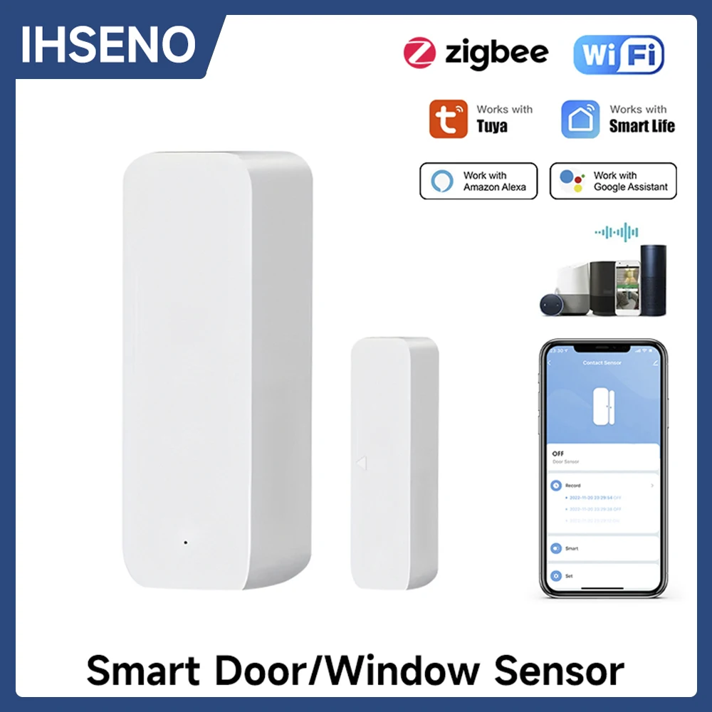 Tuya wifi/zigbee sensor de porta janela casa inteligente detector porta sem fio aberto/fechado sistema alarme para alexa google