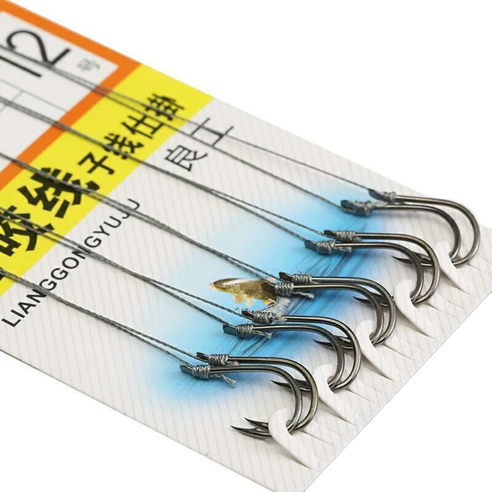 1Pack/10 Hooks With PE Line Small Fishing Hooks High Carbon Steel Tiny Fishing Hooks on Nylon Fishing Line Sea Fishing Barbed