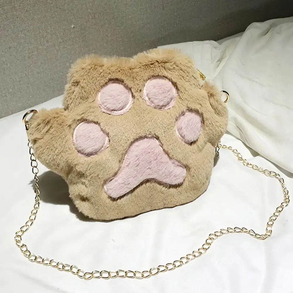 Cute Small Plush Shoulder Bag Zipper Closure Chain High Capacity Girl Funny Bears Paw Crossbody Bag sac a main femme bolso mujer