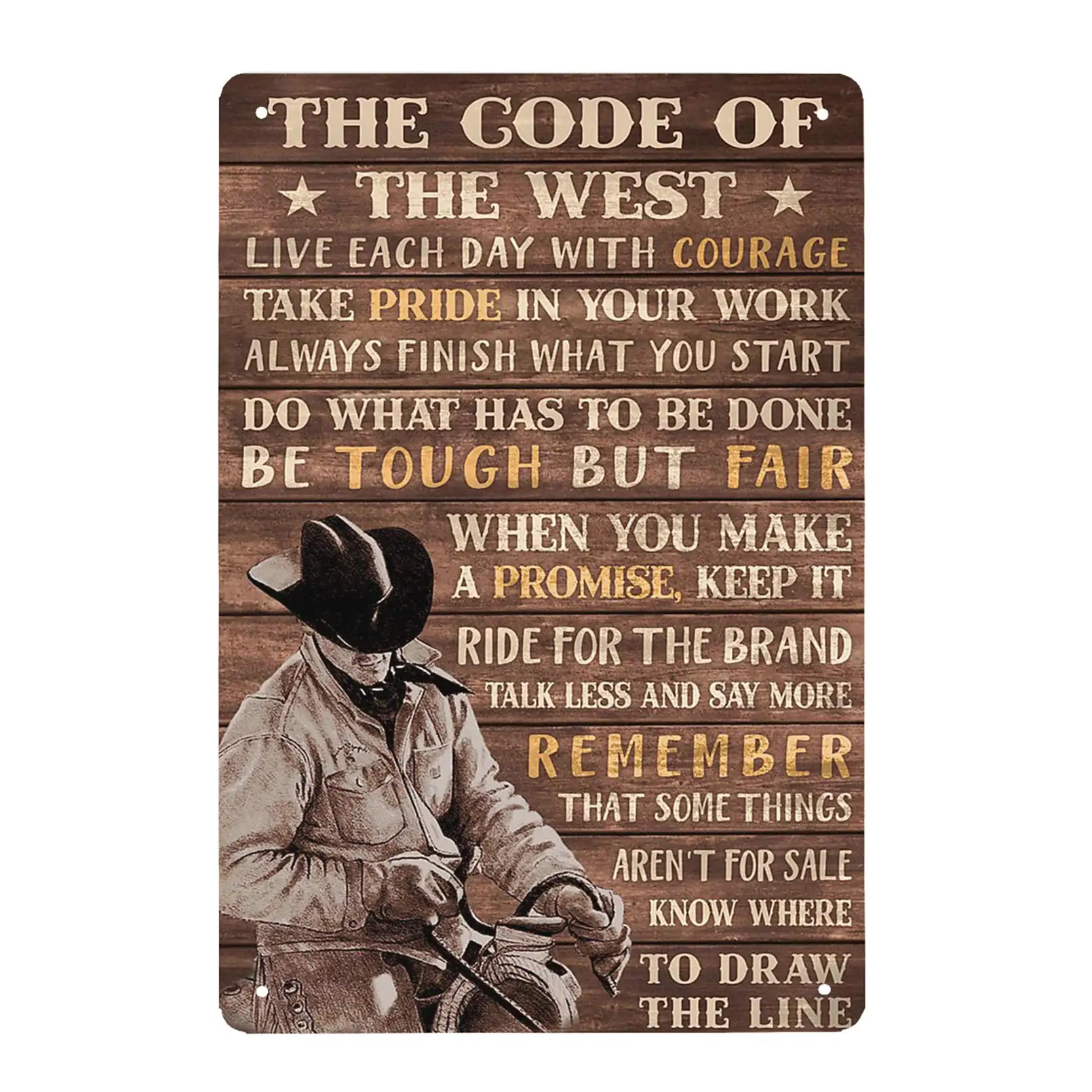 Pzecaru Vintage Metal Sign The Code Of The West Cowboy With Black Hat Tin Sign Vintage Wall Decor For Home Garage Bar Coffee Sho