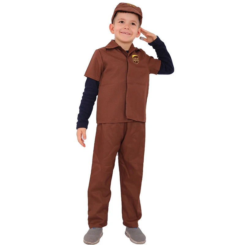 Delivery Man Postman Uniform For Kids Mailman Courier Cosplay Halloween Costumes For Boys Girls Purim Carnival Performance Show