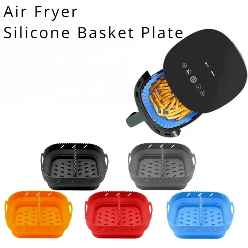 Air Fryer Silicone Tray Fried Chicken Baking Tool Oven Baking Tray with Divider Plate Reusable Liner  Airfryer Silicone Basket