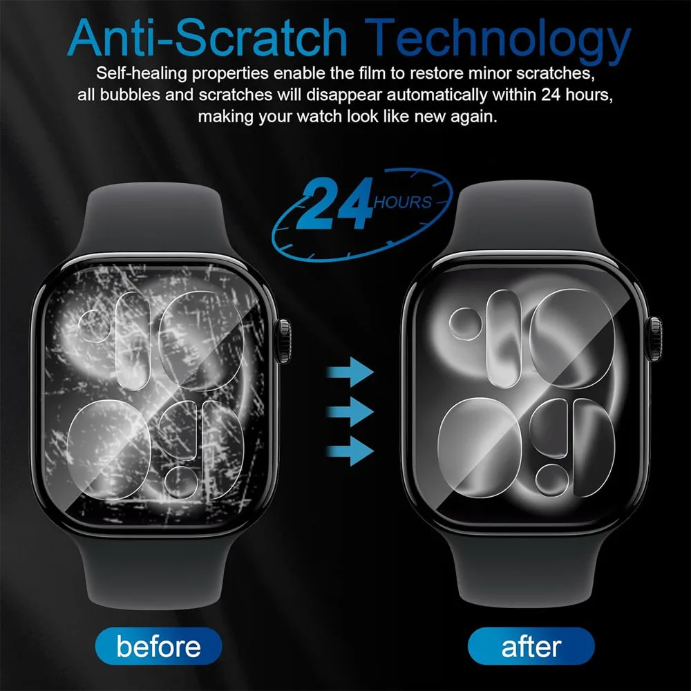 واقي شاشة لساعة أبل 11 42 ملم 46 ملم فيلم زجاجي ناعم ثلاثي الأبعاد عالي الدقة خالي من الفقاعات ومضاد للغبار ومقاوم للخدش iWatch Series 10 11