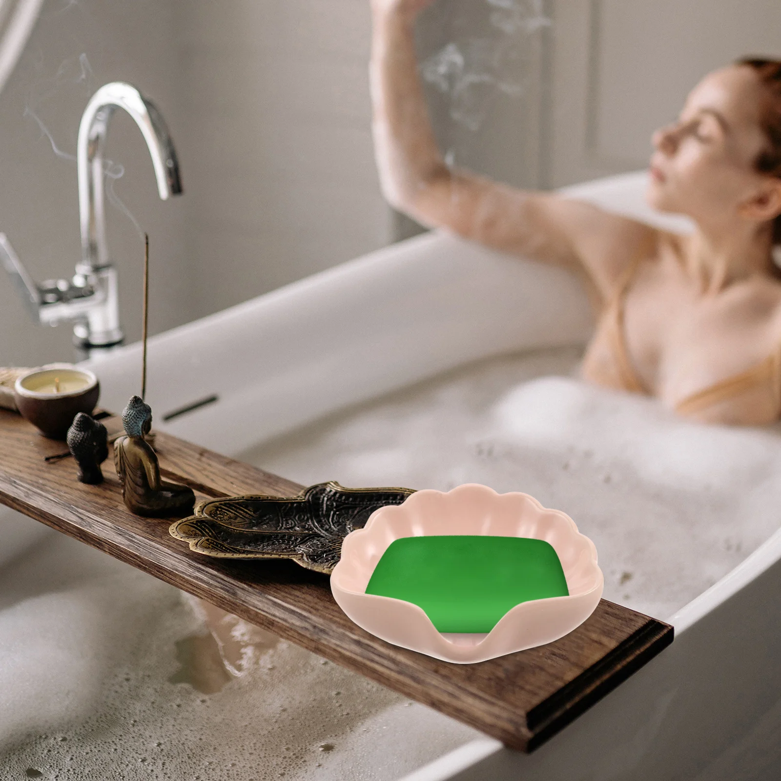 

Shell Inspired Ceramic Soap Dish Self Drain Soap Holder Bathroom Kitchen Shower Counter Jewelry Tray Ring Storage Plate