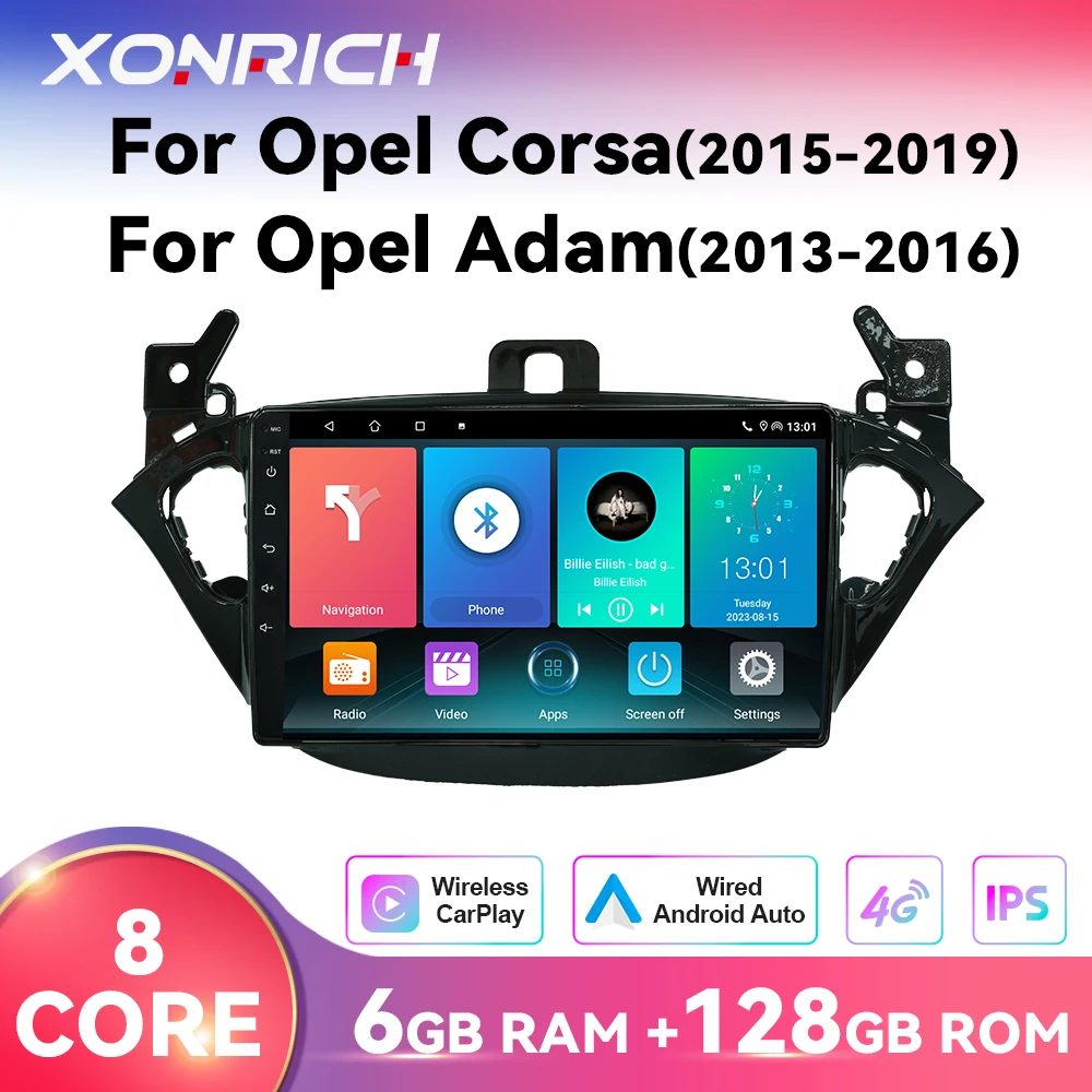 Wireless Carplay Android12 Car Multimedia Player For Opel Corsa 2015-2019 For Opel Adam 2013-2016 IPS RDS DSP AI Voice 128GB GPS