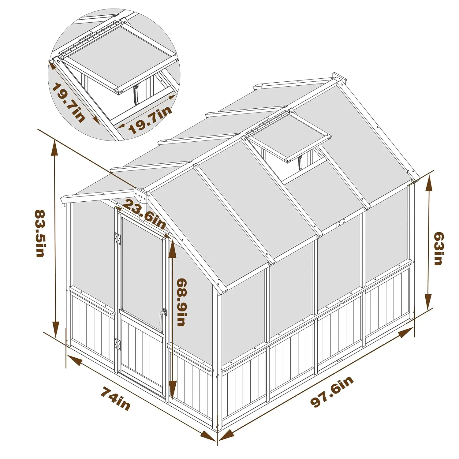 6 x 8 FT Wooden Polycarbonate Greenhouse with Ventilated Window and Lockable Door, 6mm PC Panels for UV Protection,, Customized
