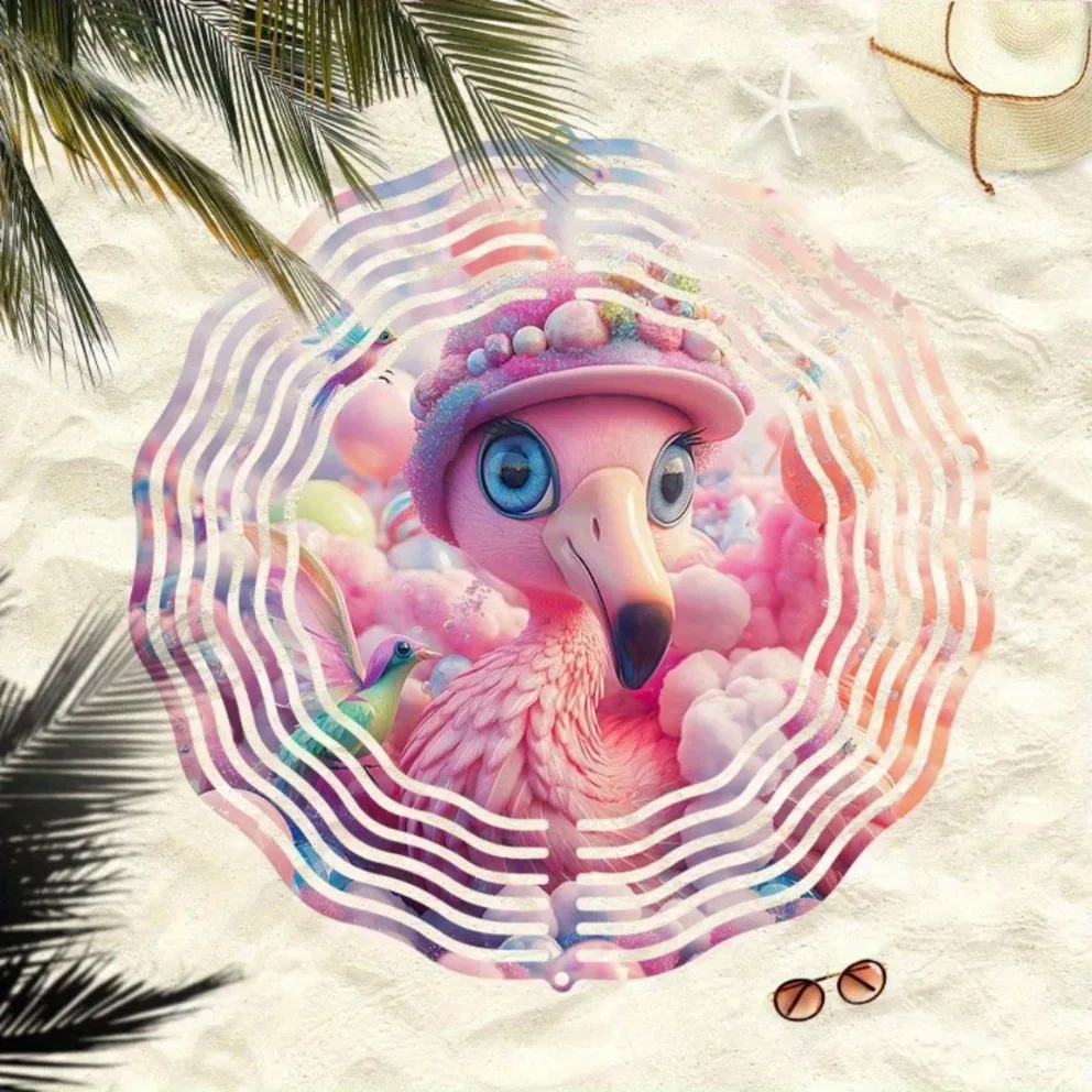 Pink Flamingo Rainbow Candy Wind Chime (أضواء متألقة، دوران لا نهائي) |   ديكور خارجي |   هدية مثالية للهالوين وعيد الميلاد
