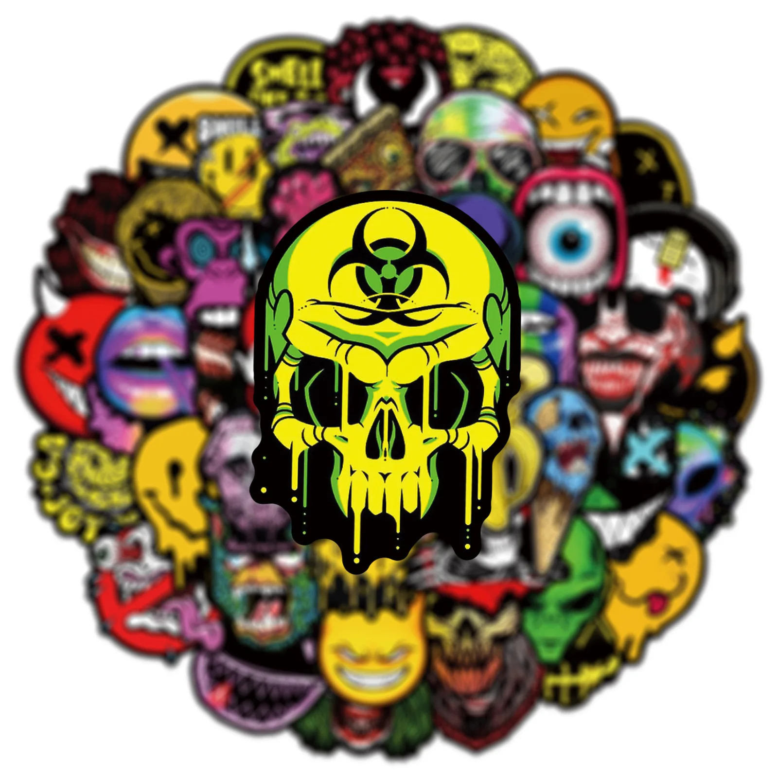 10/30/50Pcs Pop Fashion Horror Stickers Skull for Laptop Car Motorcycle Helmet  Skateboard Graffiti Cartoon Sticker Decoration