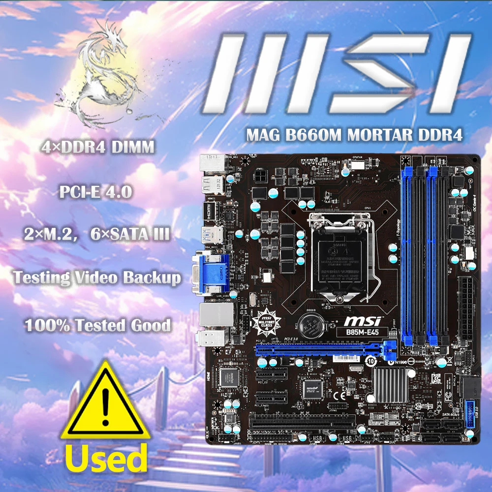 

Used LGA 1150 Motherboard MSI B85M-E45 Motherboard DDR3 32G PCI-E 3.0 USB3.0 DVI SATA III HDM Micro-ATX Intel Core i7 i5 i3