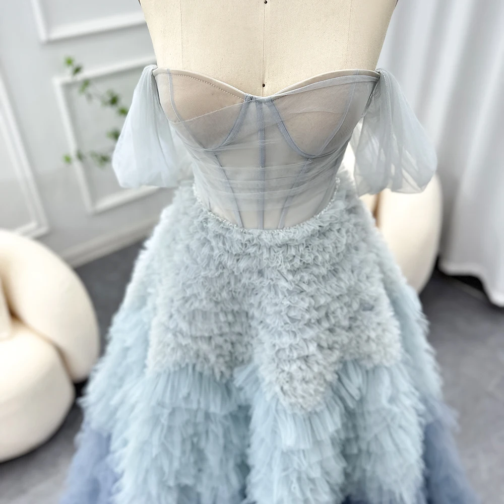 Sharon disse azul ombre em camadas babados vestidos de noite para festa de casamento feminino 2025 dubai vestido de baile vestido de baile ss551 personalizado