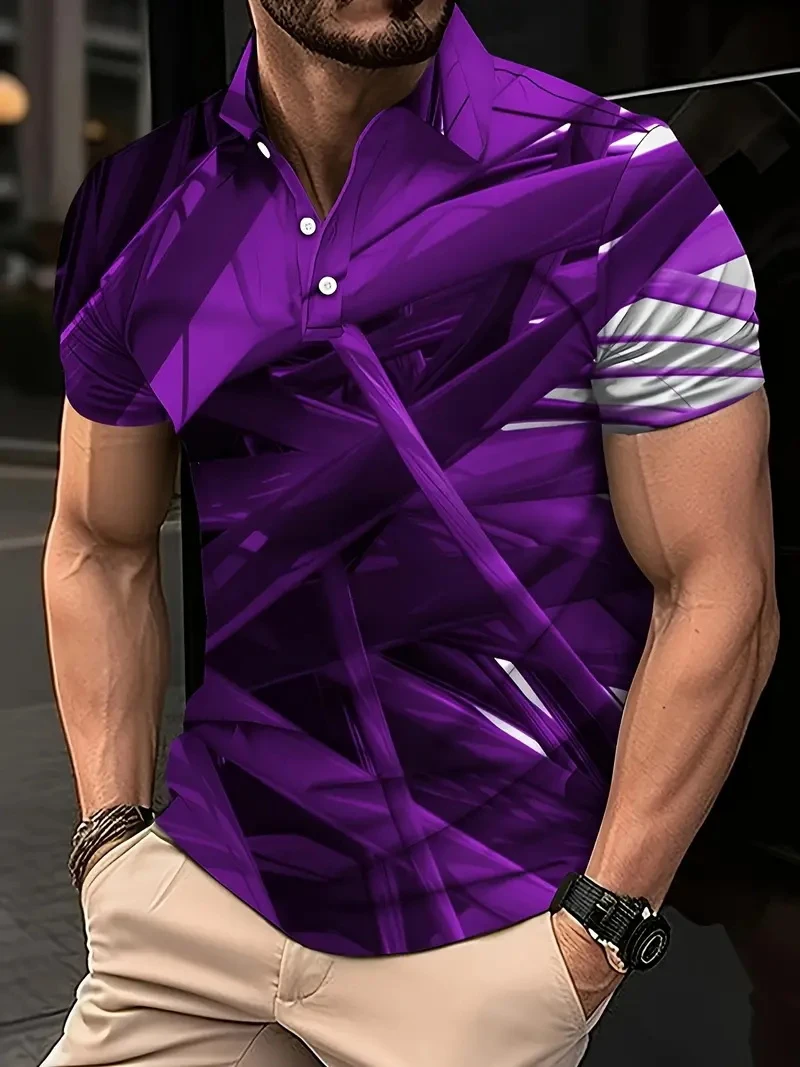 Summer Men\'s Polo Shirt Fashion Color Block Colorful Artistic Men Shirt Striped Polo Shirts Men Casual Golf Short Sleeve Tops
