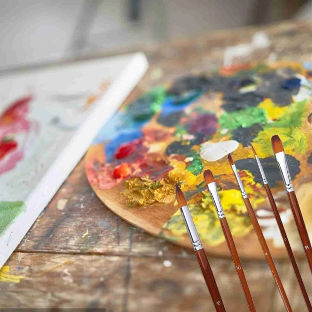 Professional Wooden Paint Brushes Set Round Tip Synthetic Hair Paint Brushes Multi-purpose Watercolor Brushes Face Painting