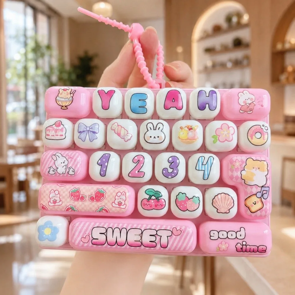 Cute 26 Keys Mechanical Keyboard Toy Hanging Gift Toy Keycap Clicker Toy Cartoon Stress Relief Fidget Toy Bag Charm