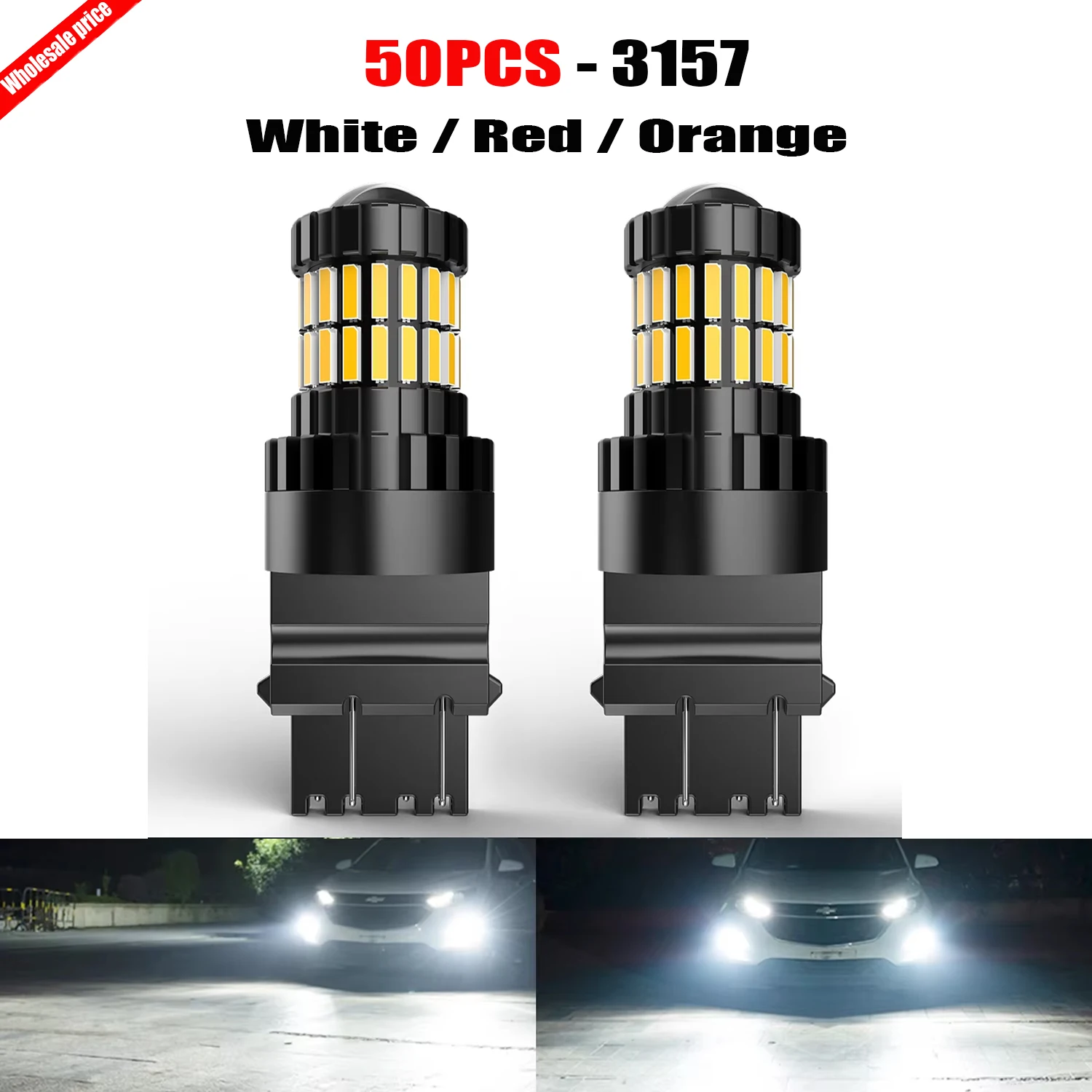 50x T25 3157 Hyper Flash Free LED Brake Light Bulb 2000Lm 3056 3057 P27/7W 12V Halogen to LED Upgrade For Ford Expedition F-150