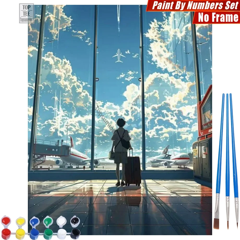 

Boy suitcase airport Digital Oil Paint Set - Blue sky hopeful Wall Art Home Decor Birthday Gift For Son