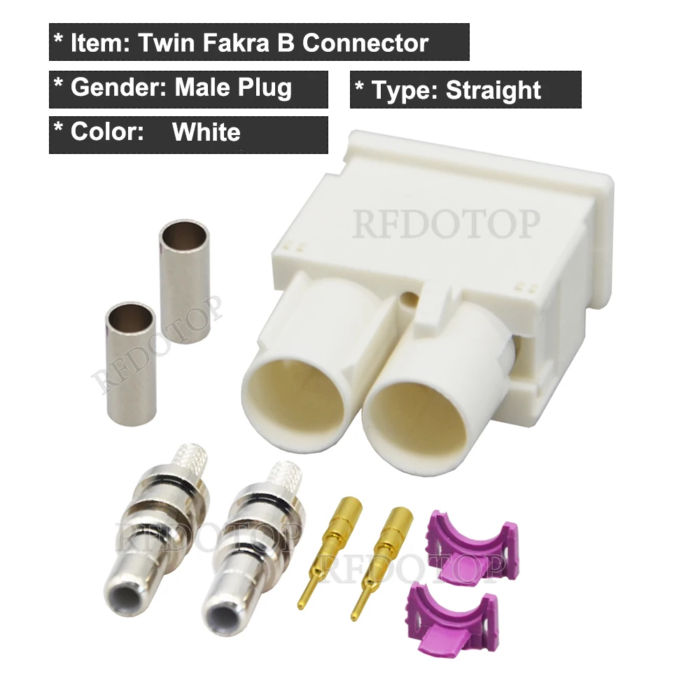 New Twin Fakra B Male Plug Dual Fakra II SMB Connector 50 Ohm RF Coaxial Connectors Crimp for RG316 / RG174/LMR100 Cable Pigtail