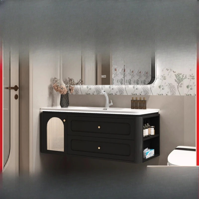 Bathroom cabinet combination bathroom washbasin bathroom cabinet ceramic integrated basin set cabinet baking paint