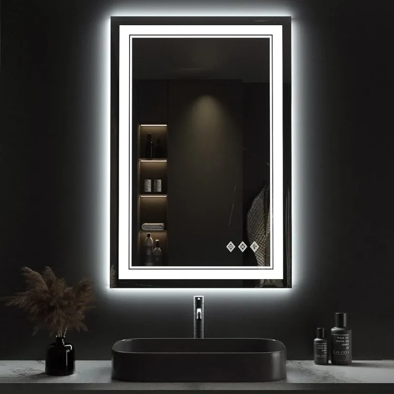 Imagem -01 - Espelho Led para Banheiro Gradiente Dianteiro e Retroiluminação Cores Cri 90 Luzes Duplas 24x36 espelho led para banheiro gradiente dianteiro e retroiluminacao cores cri 90 luzes duplas 24x36 01