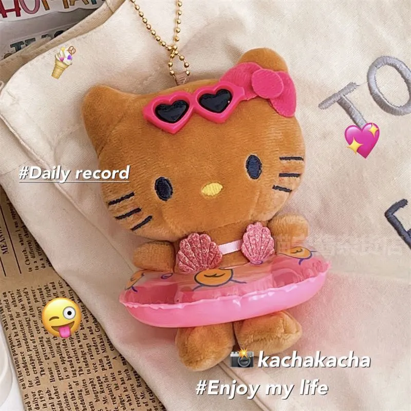 Hello Kitty Plush Doll Keychain Sanrio Pendant Cartoon Kt Cat Stuffed Plushies Key Ring Bag Accessories Girls Gift Kids Toys