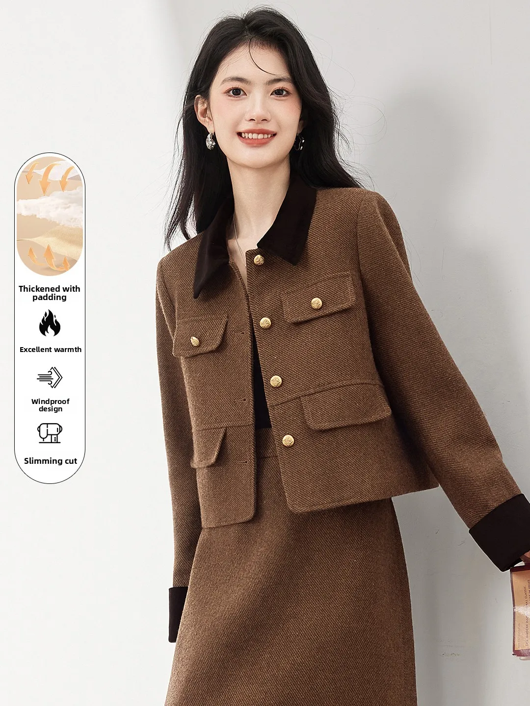 

Xinfeiyu Faion ort Thiened Woolen Coat Women's Sle Winter New Arrival High Quali Casual Loose Fit Button Detail