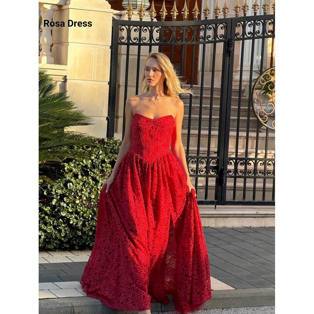 Line A Luxurious Evening Dresses for Special Occasions Rose Red Ball Gowns Sleeveless Customized Embroidered Lace Prom Dress