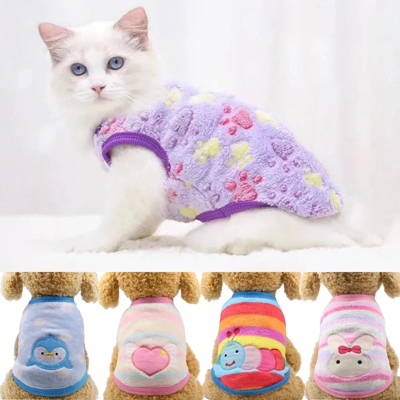 Ropa de lana de dibujos animados para gatos, chaleco cálido de invierno para perros, suéter para cachorros y gatos, ropa para perros pequeños, abrigo para gatos, chaqueta, traje para mascotas