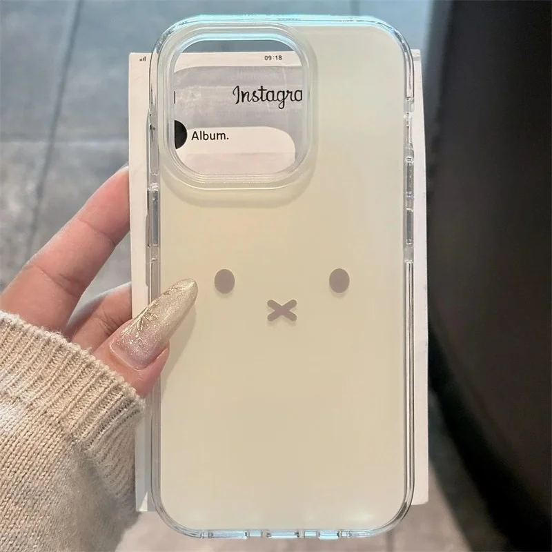 Funda de teléfono con expresión de conejo pintada translúcida de agujero grande para iPhone 11 12 13 14 15 16 17 pro max 4