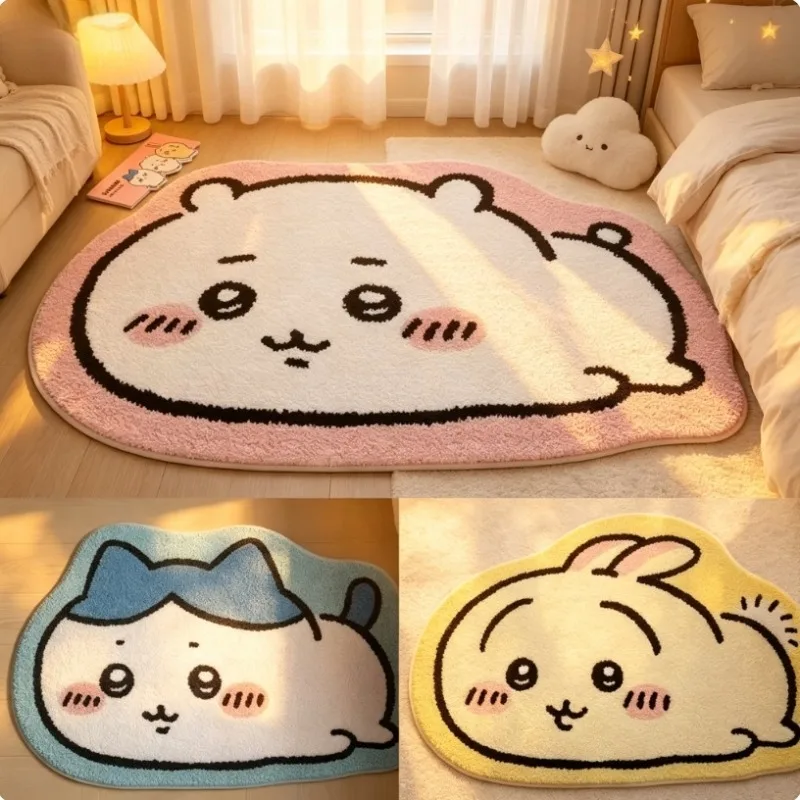Hot Chiikawa Cartoon Rug Anime Hachiware Usagi Plush Floor Mat Bathroom Non-Slip Carpet Car Cushion Soft Living Room Decor Gifts