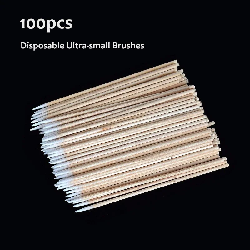 Disposable Cotton Swab Ultra-small Brush Micro Wood Makeup Brushes Lint Free Eyelash Extension Glue Removing Tools 100pcs/bag