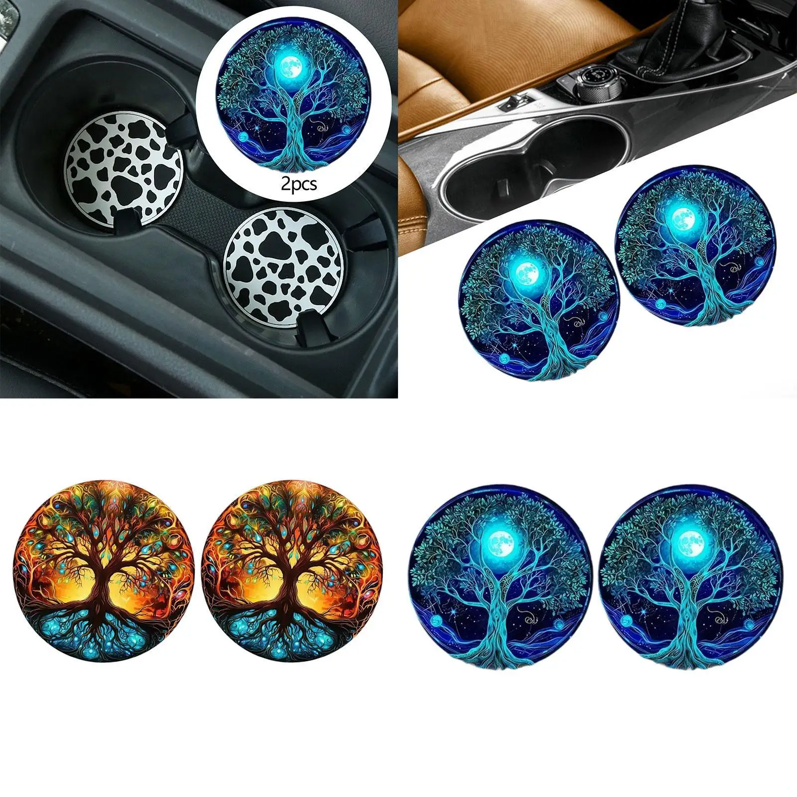 2 Pieces Generic Car Coasters for Cup Holders Simple to Install Modern Easy to Clean Anti Slip Mat Auto Interior Accessories