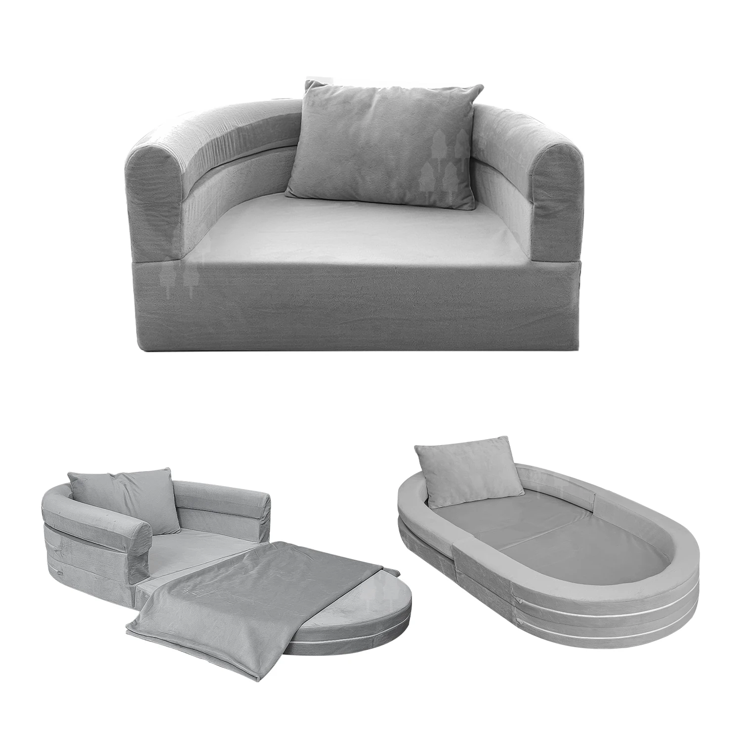 2-in-1 Portable Foldable Sofa Bed Machine Washable Kids Travel Bed and Chair with Blanket Pillow for Children