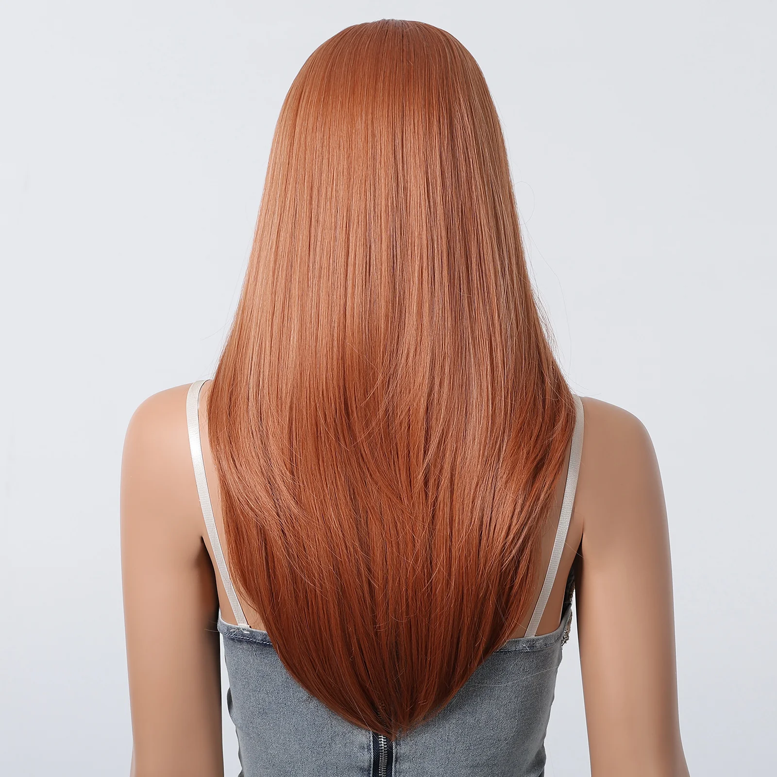 Light Orange Brown Long Straight Synthetic Women\'s Wigs Side Bangs Layered for Women Natural Daily Heat Resistant Fiber Wigs