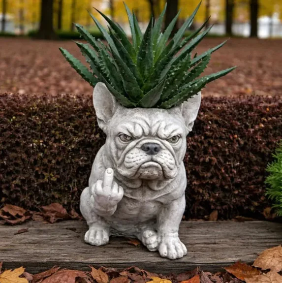 Funny Attitude Dog Planter, French Bulldog Resin Flower Pot for