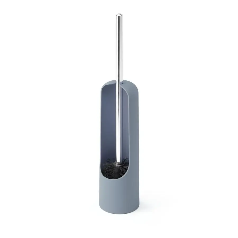 

Touch Toilet Brush with Hideaway Holder Durable, Slim, Plastic and Metal Bowl Cleaner with Bristles, Slate Blue