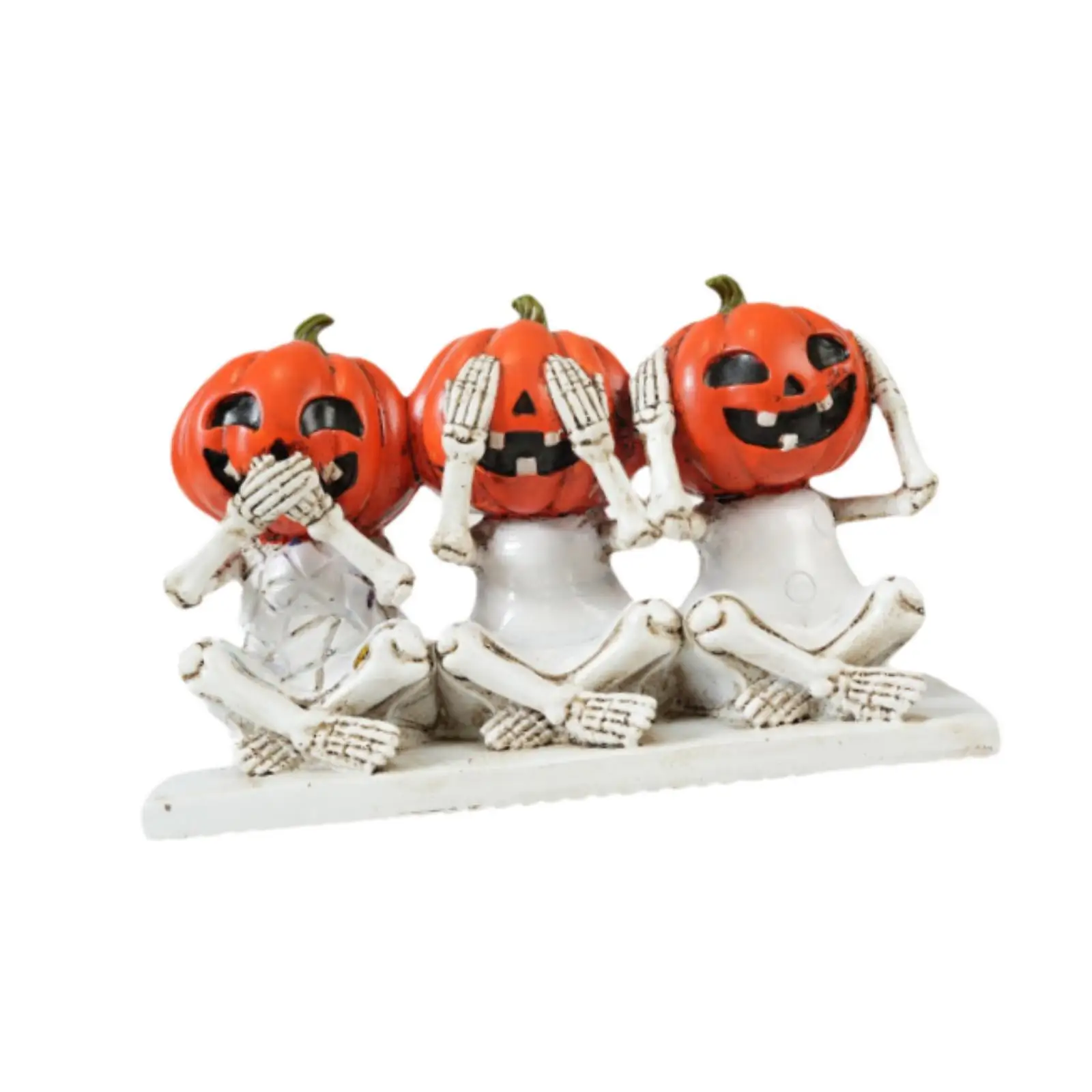 

Skeleton Pumpkin Figurine Halloween Decoration Resin Creative Collection Sculpture for Home Fireplace Bedroom Bookshelf Shelf