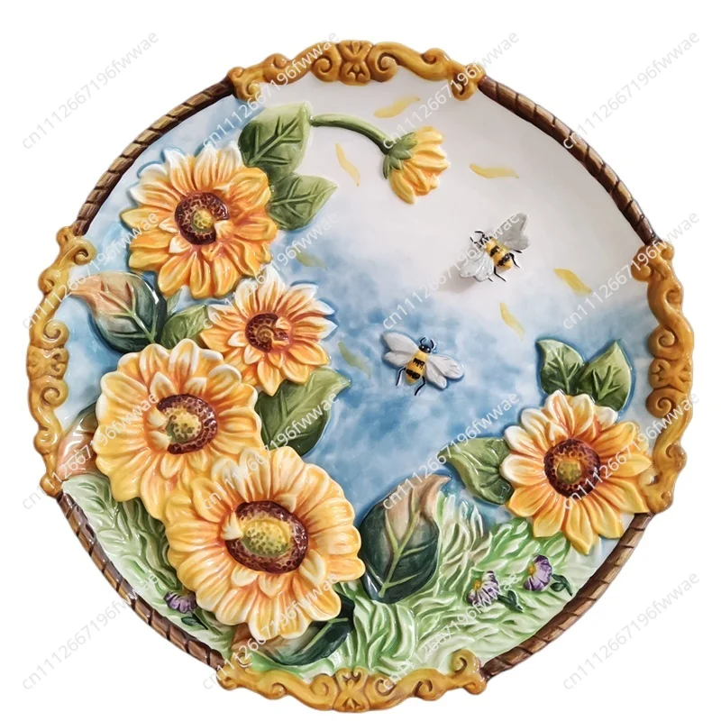 Ceramic Sunflower Porcelain Plate 10 Inch Hand Painted Hanging Disc Living Room Craft Ornaments Exquisite Versatile Home Decor
