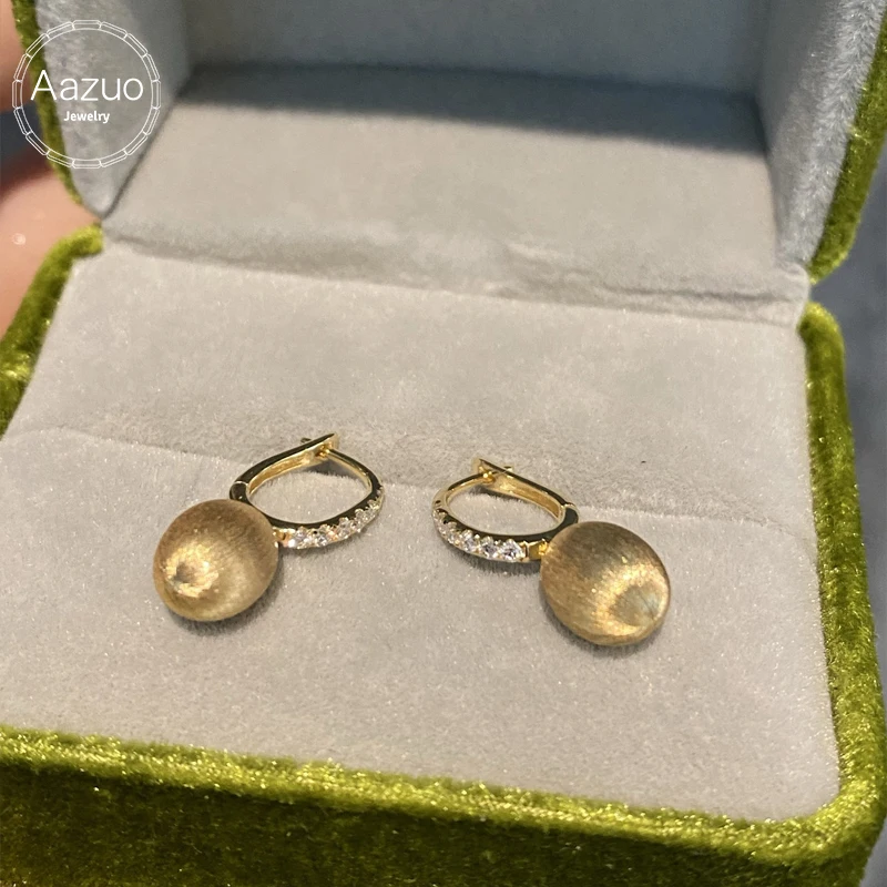 

Aazuo Vintage Jewelry Real 18K Yellow Gold Natural Diamond Round Drop Earring Gifted For Women Advanced Wedding Party Au750