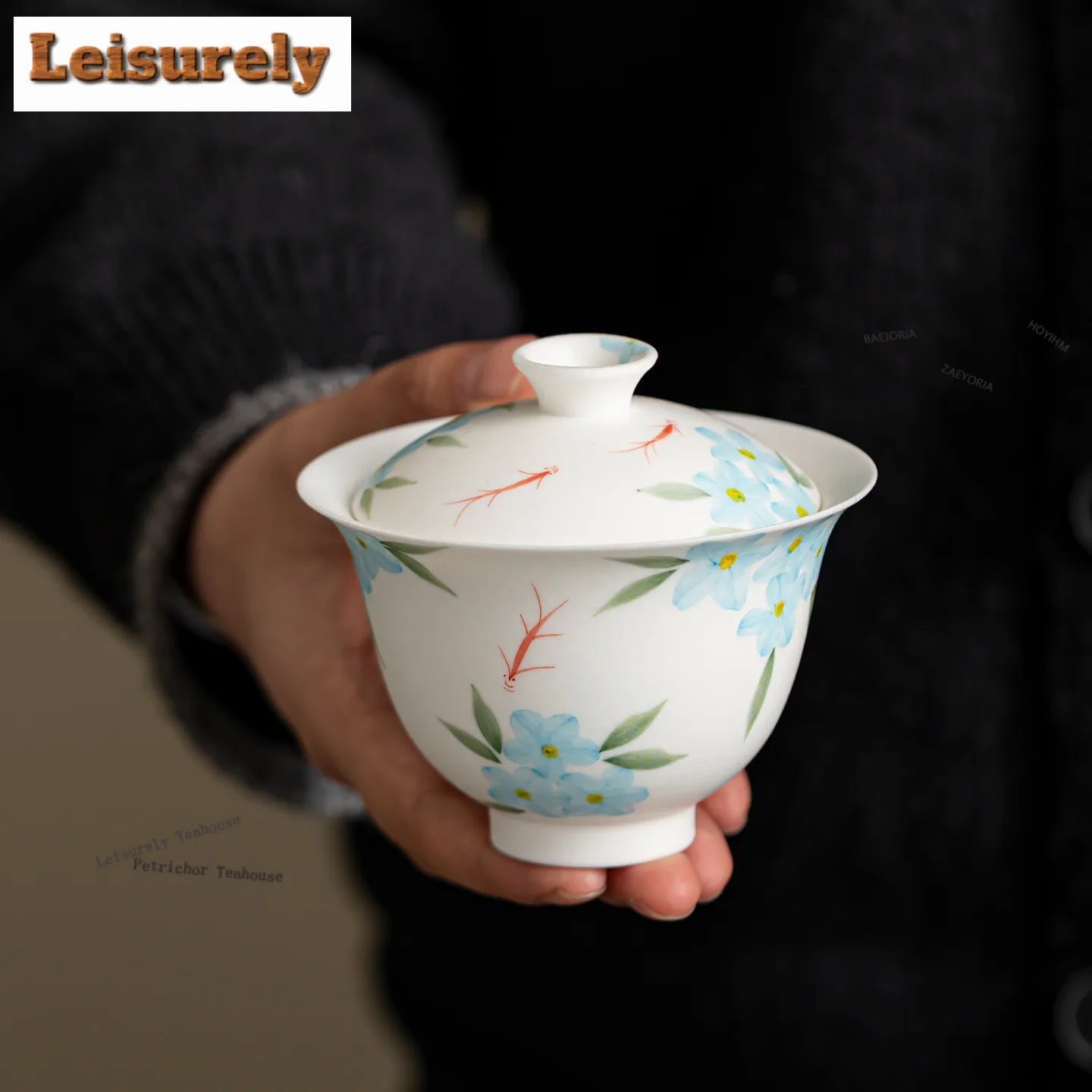 

130ml Hand-painted Floral Shadow Fish Gaiwan Boutique Tea Tureen Tea Bowl With Lid Kit Tea Brewing Cover Bowl Tea Services Gifts