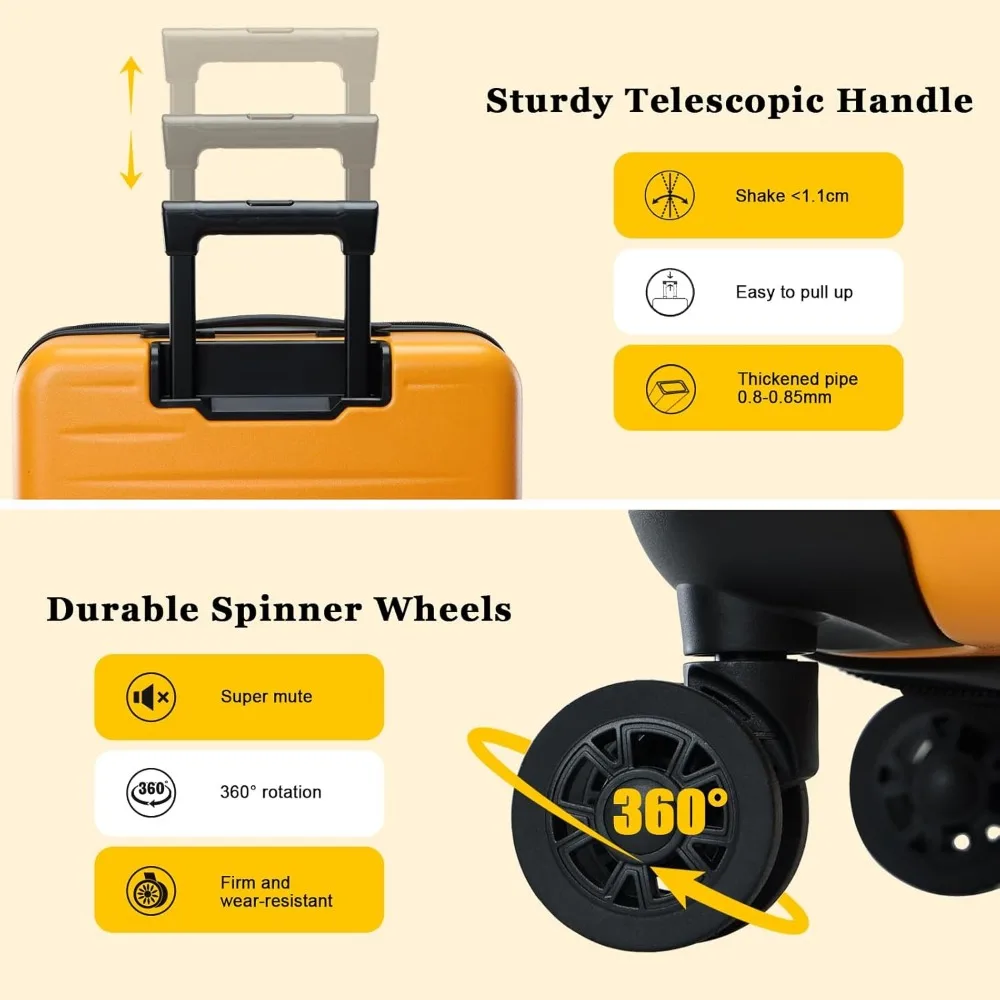 Carry-On Luggage 16 Inch Airline Approved Expandable Lightweight ABS+PC Hard Shell Suitcase with 360° Spinner Wheels TSA Lock